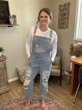 Load image into Gallery viewer, Distressed Denim Overalls