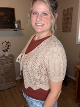Load image into Gallery viewer, Lace-up hollowed-out short-sleeved cardigan