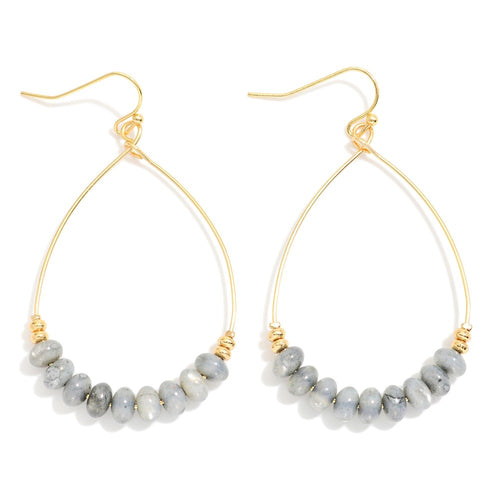 Wire Teardrop With Natural Stone Earrings