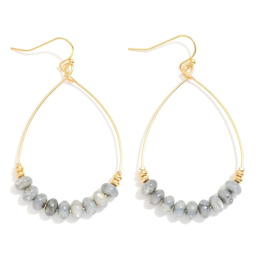 Wire Teardrop With Natural Stone Earrings