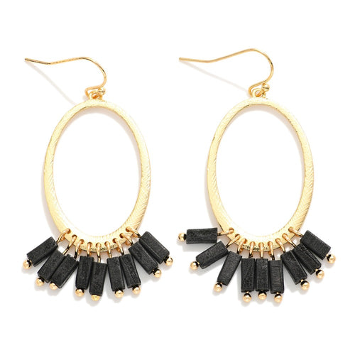 Oval Earring with Square Wood Beads