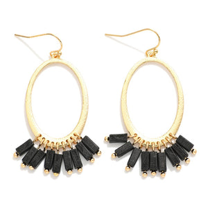 Oval Earring with Square Wood Beads