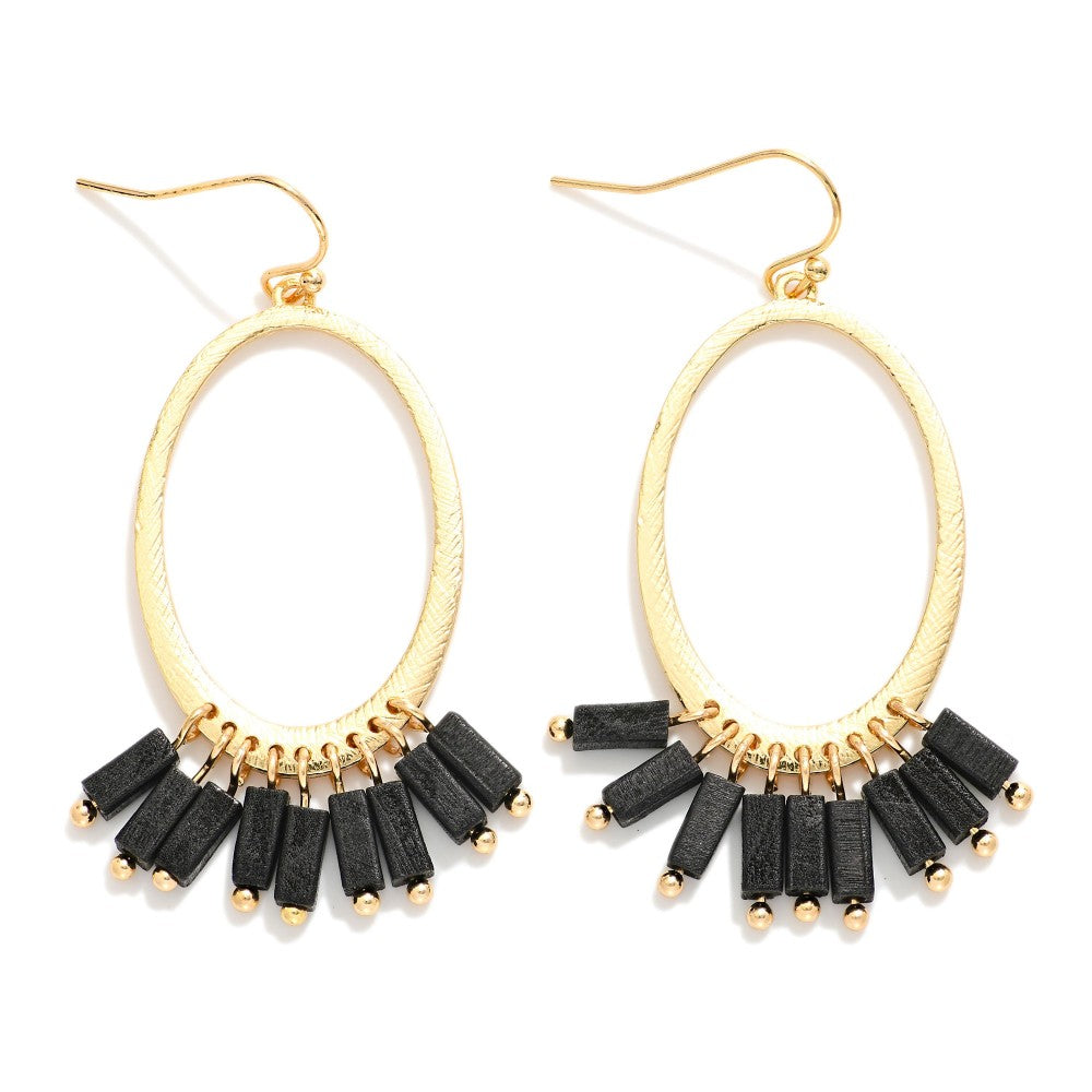 Oval Earring with Square Wood Beads