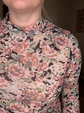Load image into Gallery viewer, Floral Print Mock Neck Mesh Long Sleeve Top