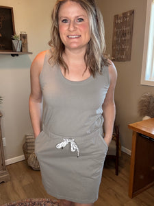 Gray Drawstring Waist Dress