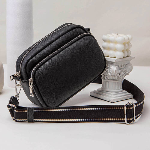 Solid Color Single Shoulder Zipper Bag: Black