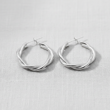 Load image into Gallery viewer, Silver Needle Hoop Earrings