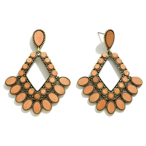 Brown Colored Wood And Metal Statement Earrings