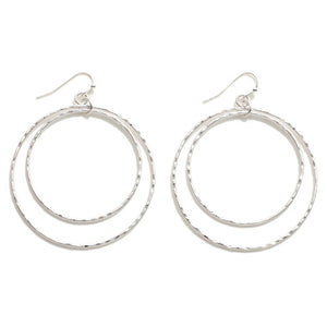 Textured Layered Circle Drop Earrings- silver