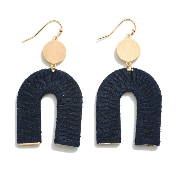 Gold Tone Leather Wrapped Arch Earrings