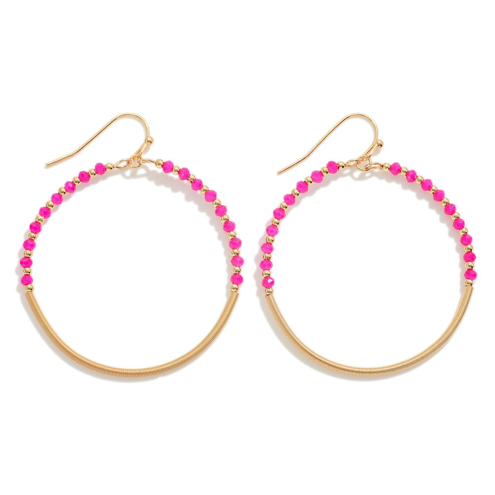 Circular Beaded Drop Earrings- Pink