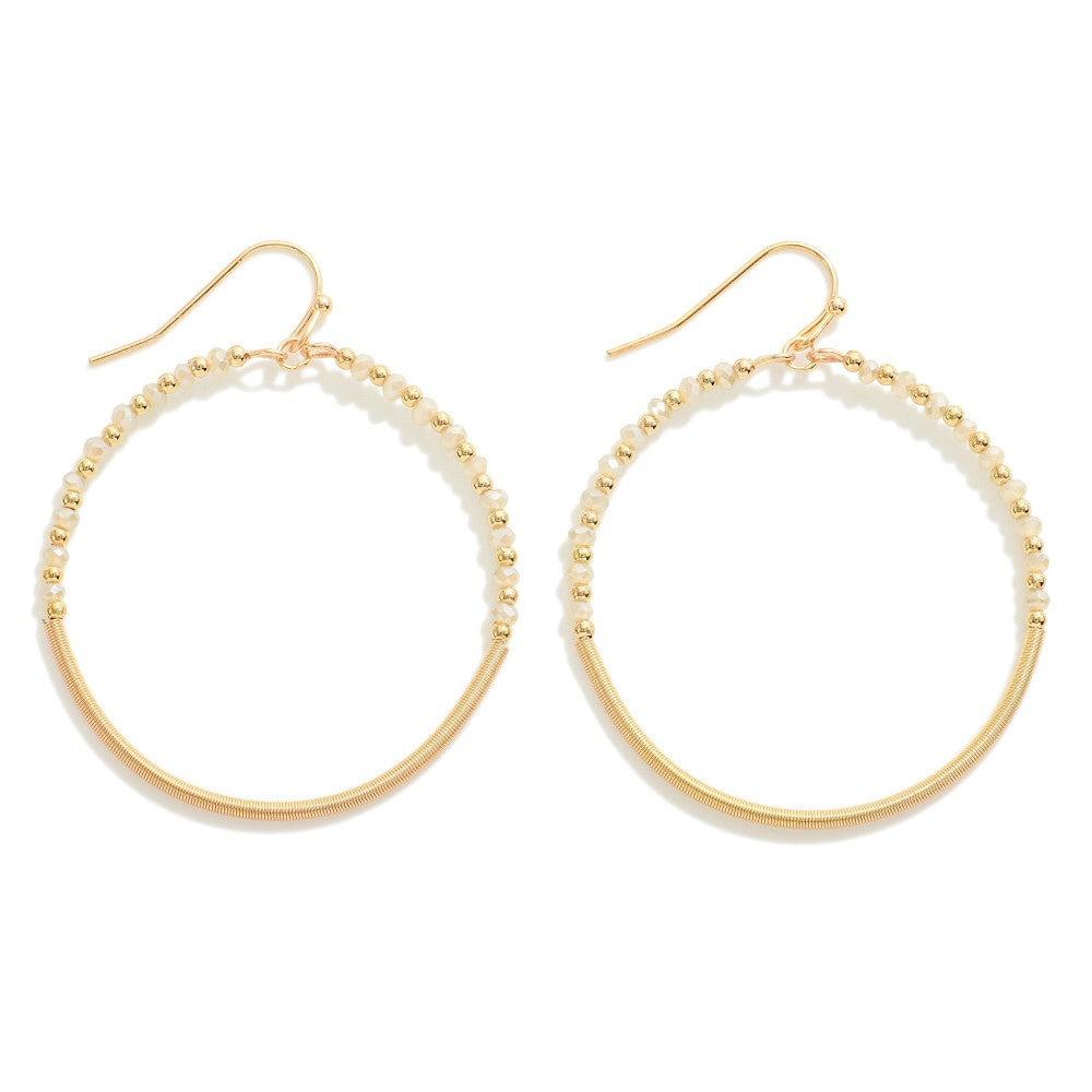 Circular Beaded Drop Earrings- Clear
