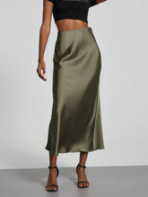 Load image into Gallery viewer, Green Satin High Waisted Skirt