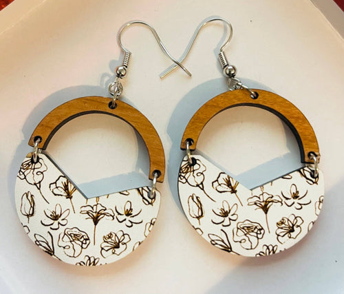 Floral Detailed Wood Earrings
