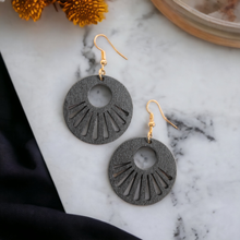 Load image into Gallery viewer, Lightweight Black Sun Ray Wood Drop Earrings