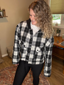 Hooded Plaid Crop Jacket