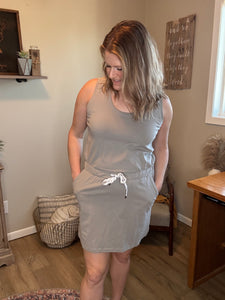 Gray Drawstring Waist Dress