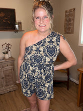 Load image into Gallery viewer, One Shoulder Printed drawstring jumpsuit