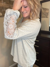 Load image into Gallery viewer, Crochet Lace Sleeve Raglan Top