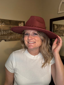 Faux Suede Wide Brim Panama Hat