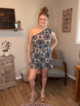 Load image into Gallery viewer, One Shoulder Printed drawstring jumpsuit