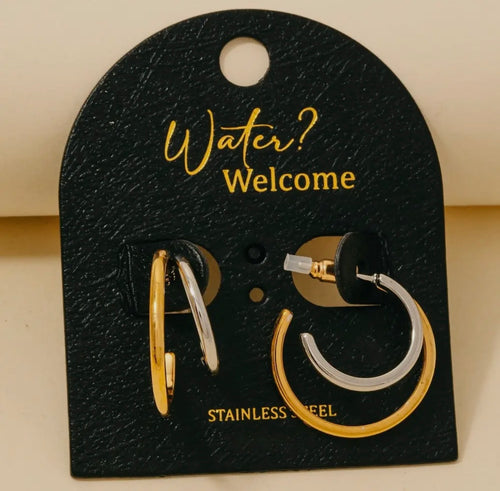 Stainless Steel Two Tone Layered Hoop Earrings