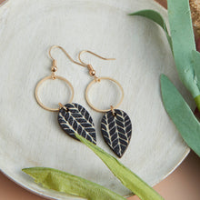 Load image into Gallery viewer, Wooden Leaf Gold Drop Earrings