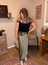 Load image into Gallery viewer, Green Satin High Waisted Skirt