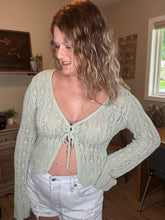 Load image into Gallery viewer, Open Knit Tie-Front Sweater