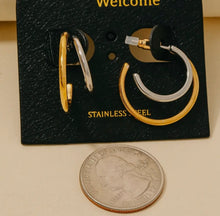 Load image into Gallery viewer, Stainless Steel Two Tone Layered Hoop Earrings