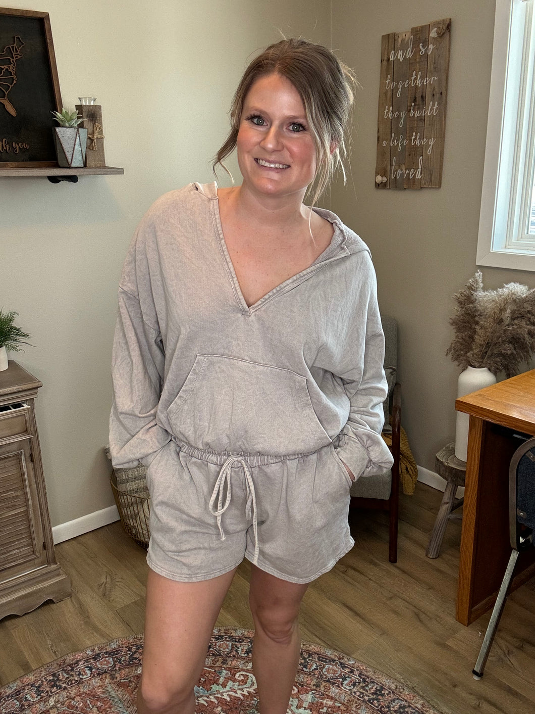 Mineral Washed Hooded Romper