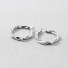 Load image into Gallery viewer, Silver Needle Hoop Earrings