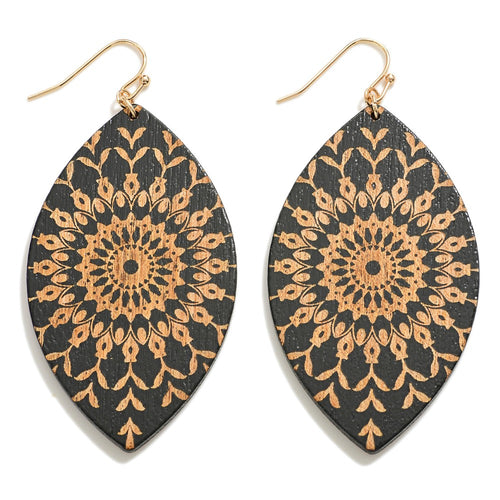 Mandala Wood Teardrop Earring