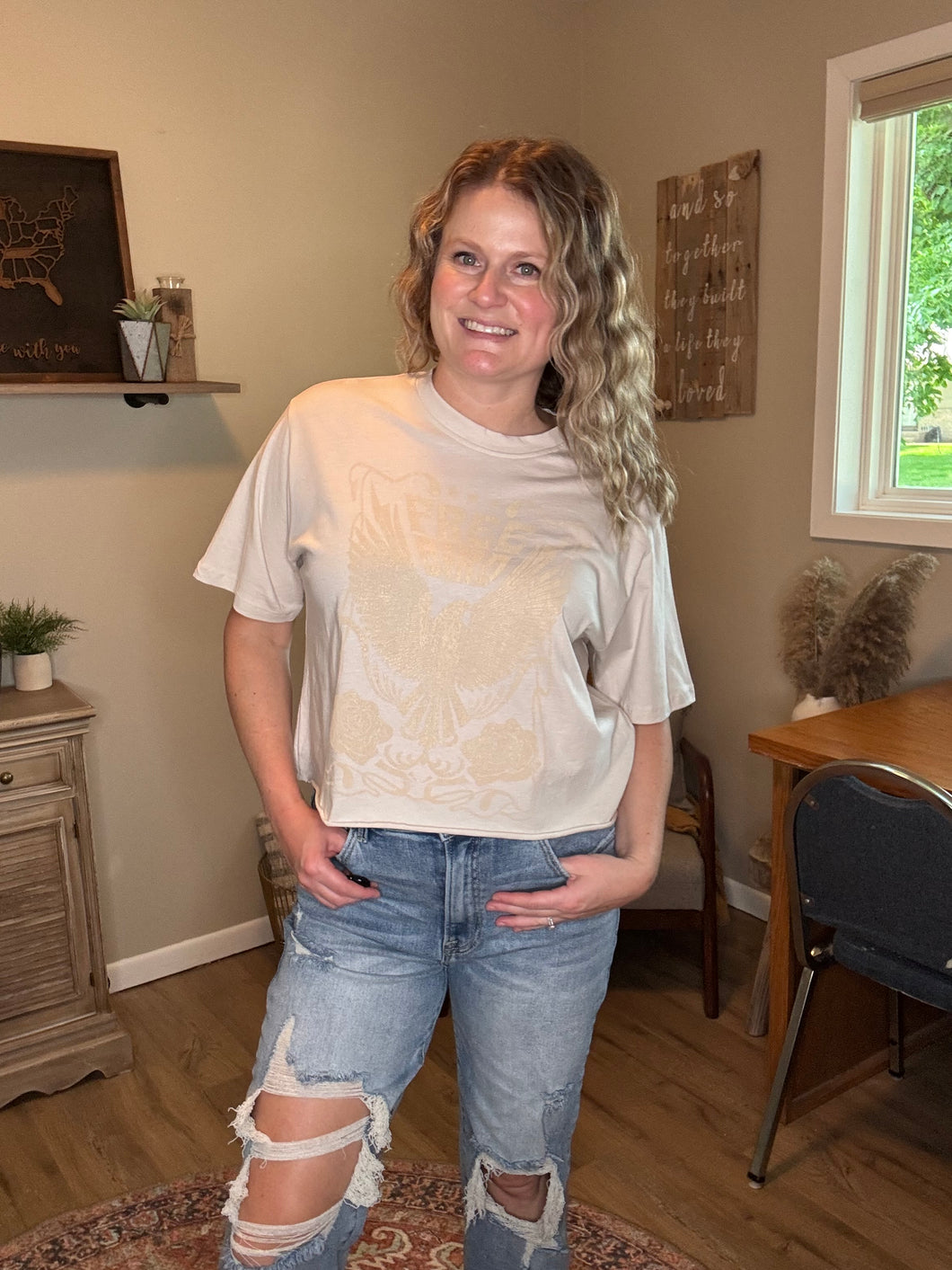Free Bird Vintage Graphic Faux Crop Tee