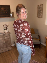 Load image into Gallery viewer, Floral Print Mesh Mock Neck Top