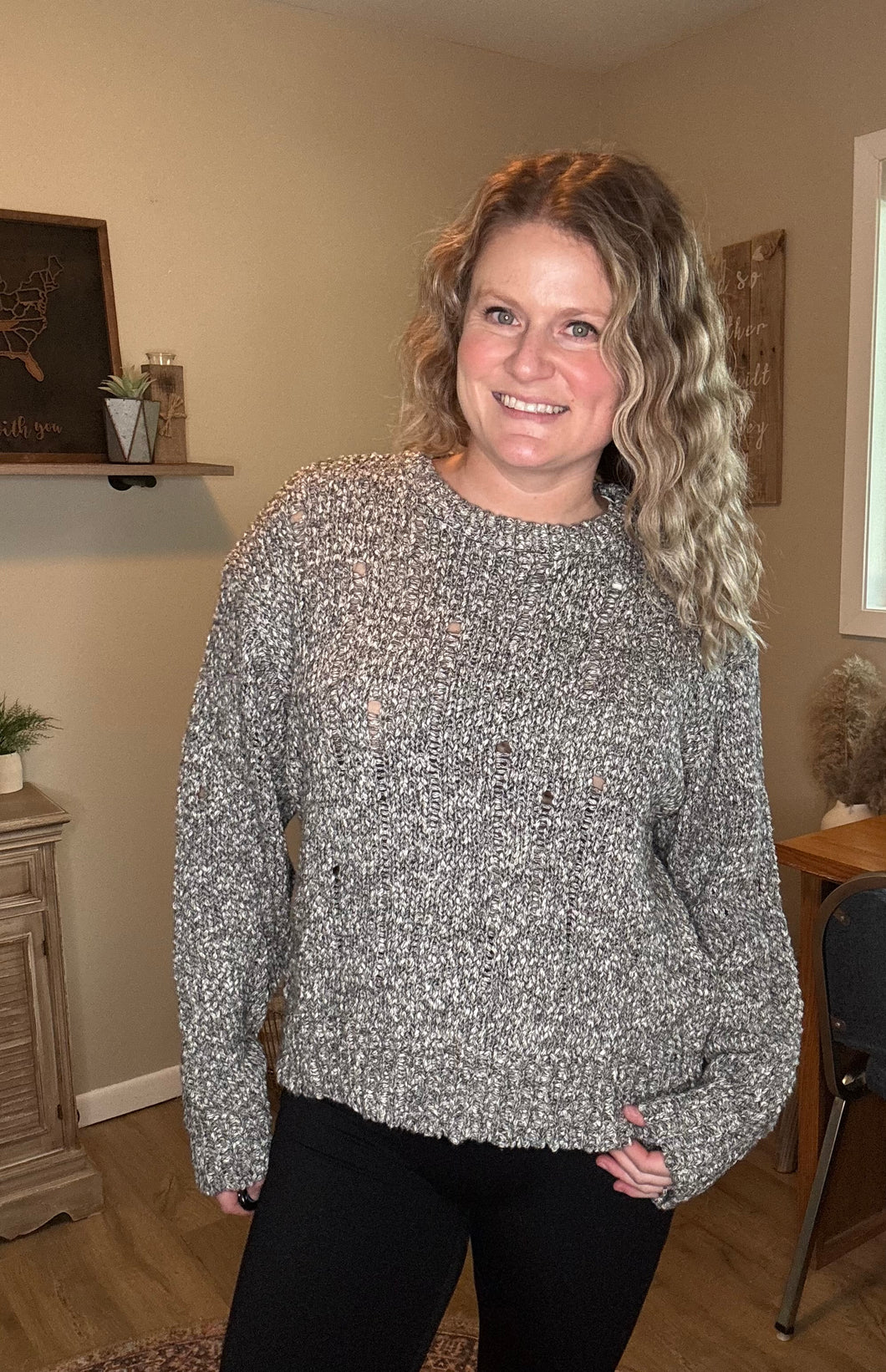 Distressed Sweater Knit Pullover