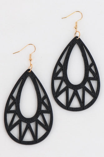 Boho Filigree Tear Drop Wood Earrings