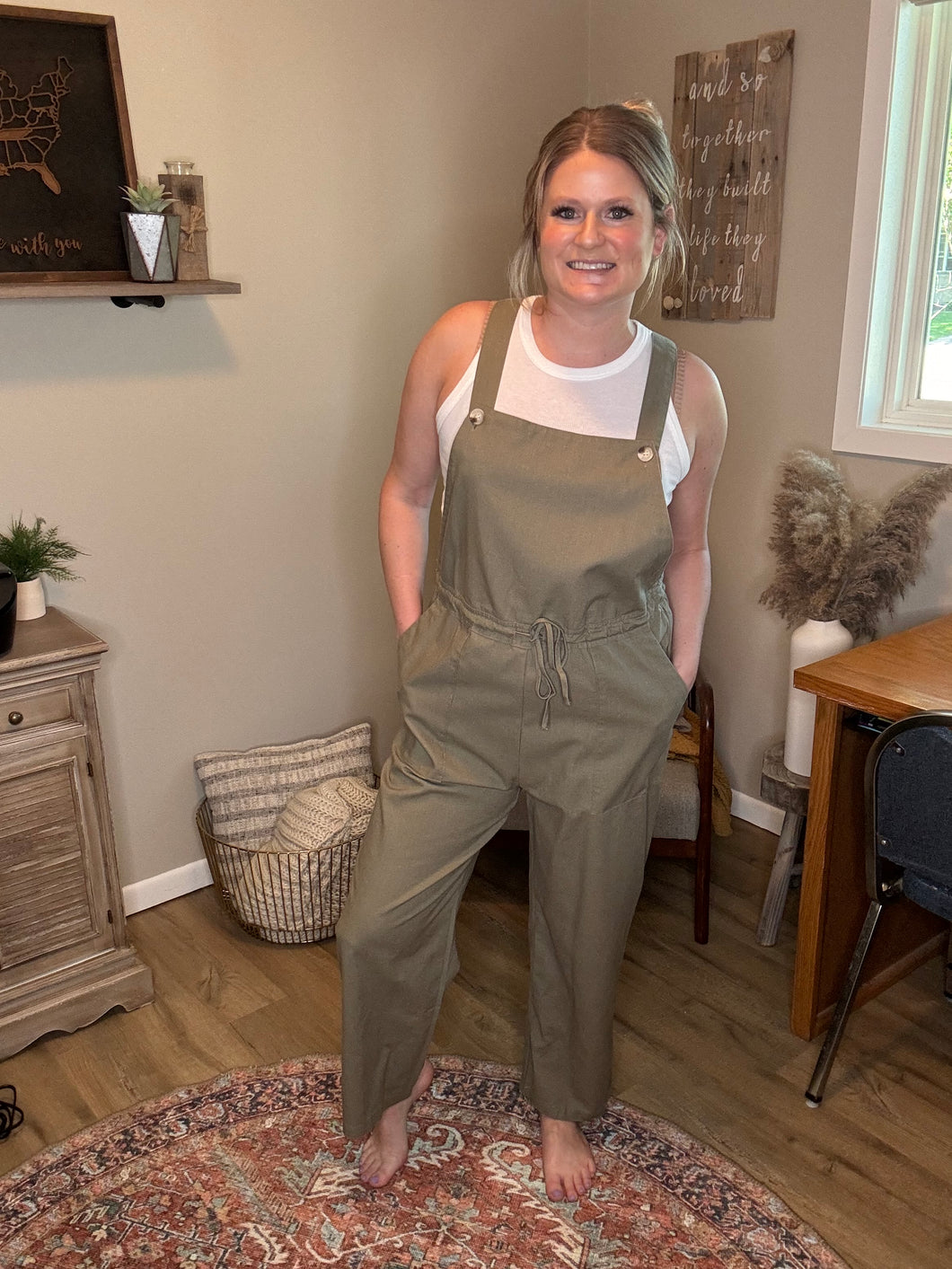 Cropped Overalls with Button Straps