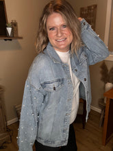 Load image into Gallery viewer, Pearl Beaded Denim Jacket