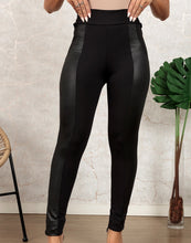 Load image into Gallery viewer, Black Leather Panel Patchwork Leggings