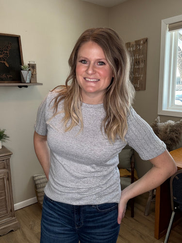 Grey Ribbed Sleeve Tee