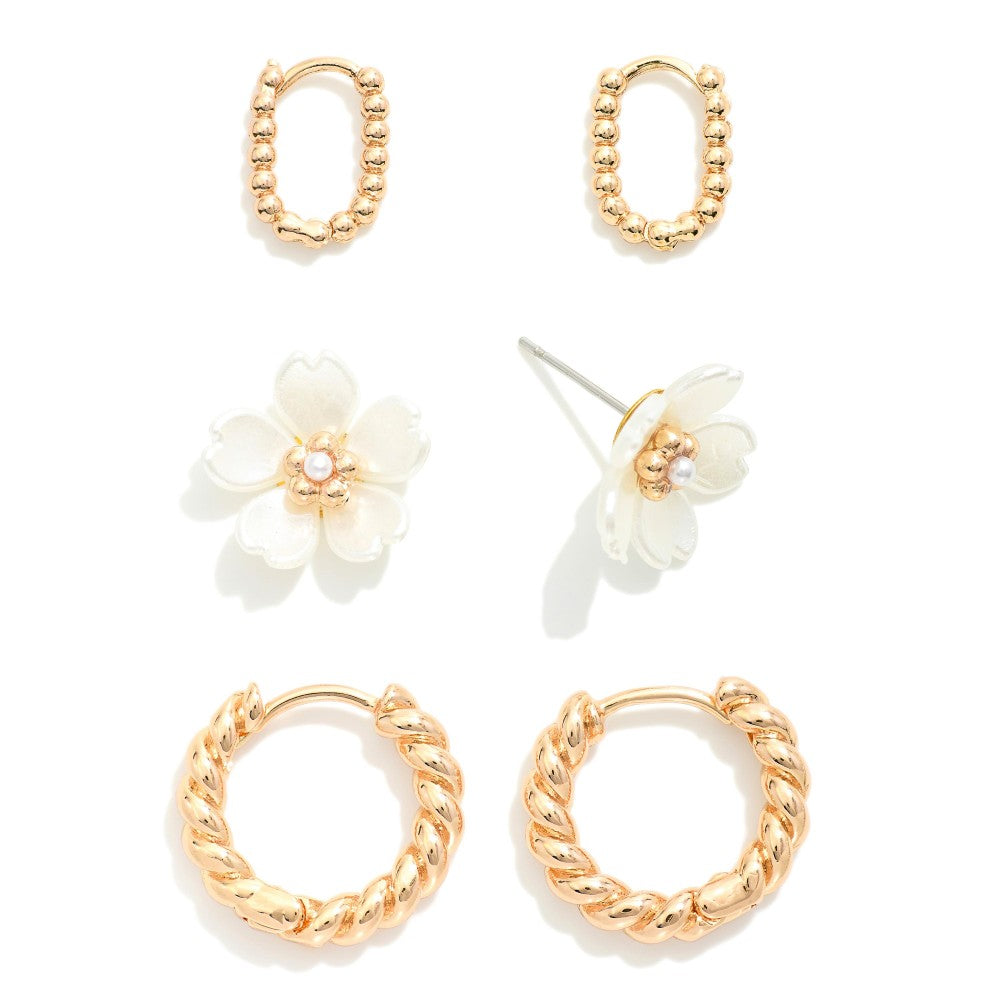 Set of 3 Hoop & Stud Earrings