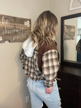 Load image into Gallery viewer, Brown Plaid Patchwork Crop Jacket
