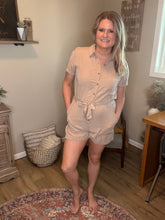 Load image into Gallery viewer, Collared Button Down Belted Romper