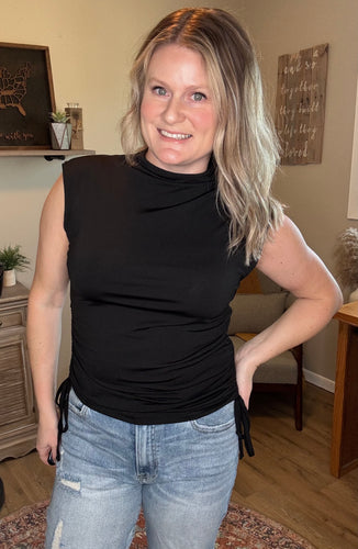 Cinch Waist Mock Neck Top