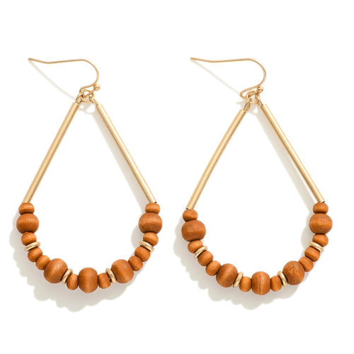 Wood Bead Teardrop Earrings