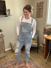 Load image into Gallery viewer, Distressed Denim Overalls