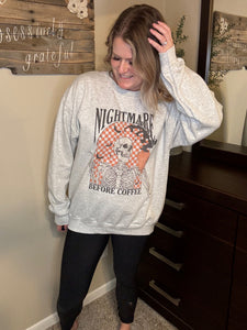 Nightmare Before Coffee Graphic Crew Neck Sweatshirt