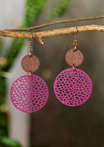 Pink Hollow Out Round Drop Earrings