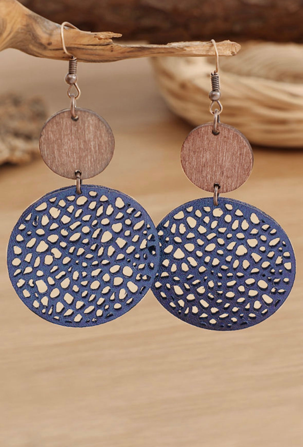 Blue Hollow Out Round Drop Earrings